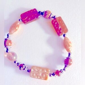 ❌NOT FOR SALE gifted w Frida Bracelet Jasper, pressed glass 8” tan, peach stones